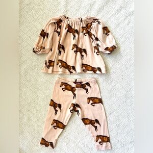 Milkbarn Baby Girl 100% Organic Horse Print Matching Set Size 3-6m